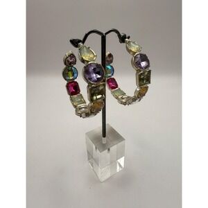 Multicolor Faceted Crystal Hoop Earrings – Sparkly Statement Jewelry